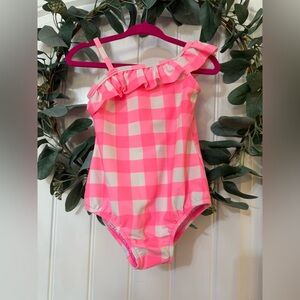 ▪️ 4/$25- Carters Pink & White Gingham Ruffle One Shoulder‎ Bathing Suit